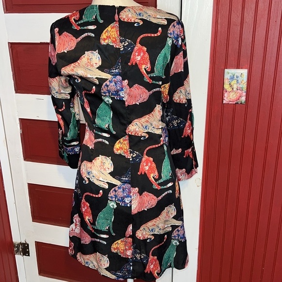 NWT Zara Basic Z1975 Denim Polyester Tiger Cat Dress M - Picture 5 of 12